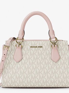 Michael Kors Cream Signature Satchel with Pink Trim
